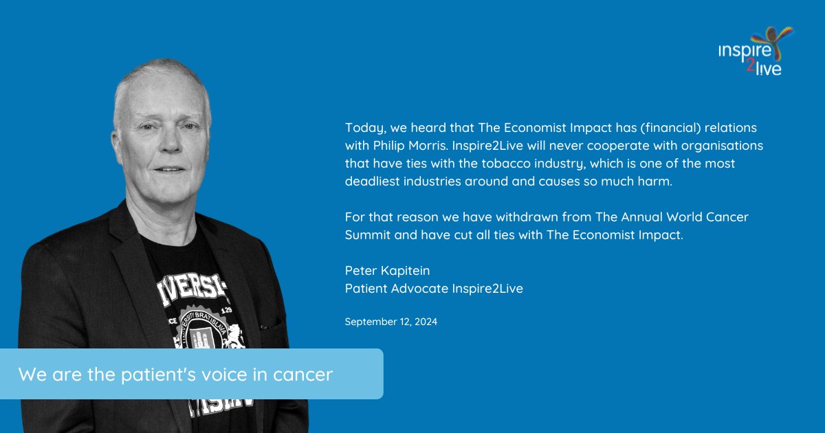 Read our statement why we have withdrawn from The Annual World Cancer Summit.

Peter Kapitein
Patient Advocate Inspire2Live

September 12, 2024