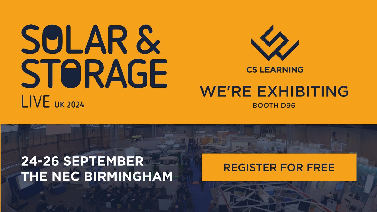CarterSullivan's tweet photo. CS Learning will be at Solar &amp; Storage Live 2024!

Whether you’re looking to dive into solar PV, energy storage, or vehicle charging, we’ve got you covered!

Stop by our booth to explore how we can help you shine brighter in your career!

#solarstoragelive https://t.co/JGkfOdua47