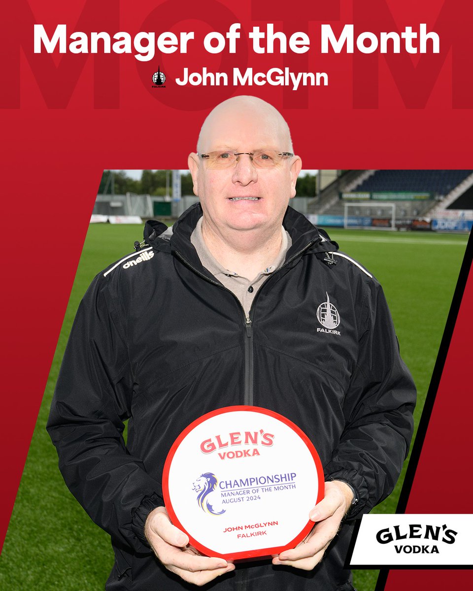 spfl's tweet photo. Congratulations to @FalkirkFC's John McGlynn, @GlensVodkaLLG Championship Manager of the Month for August! 🏆 https://t.co/4td3OqBqWS