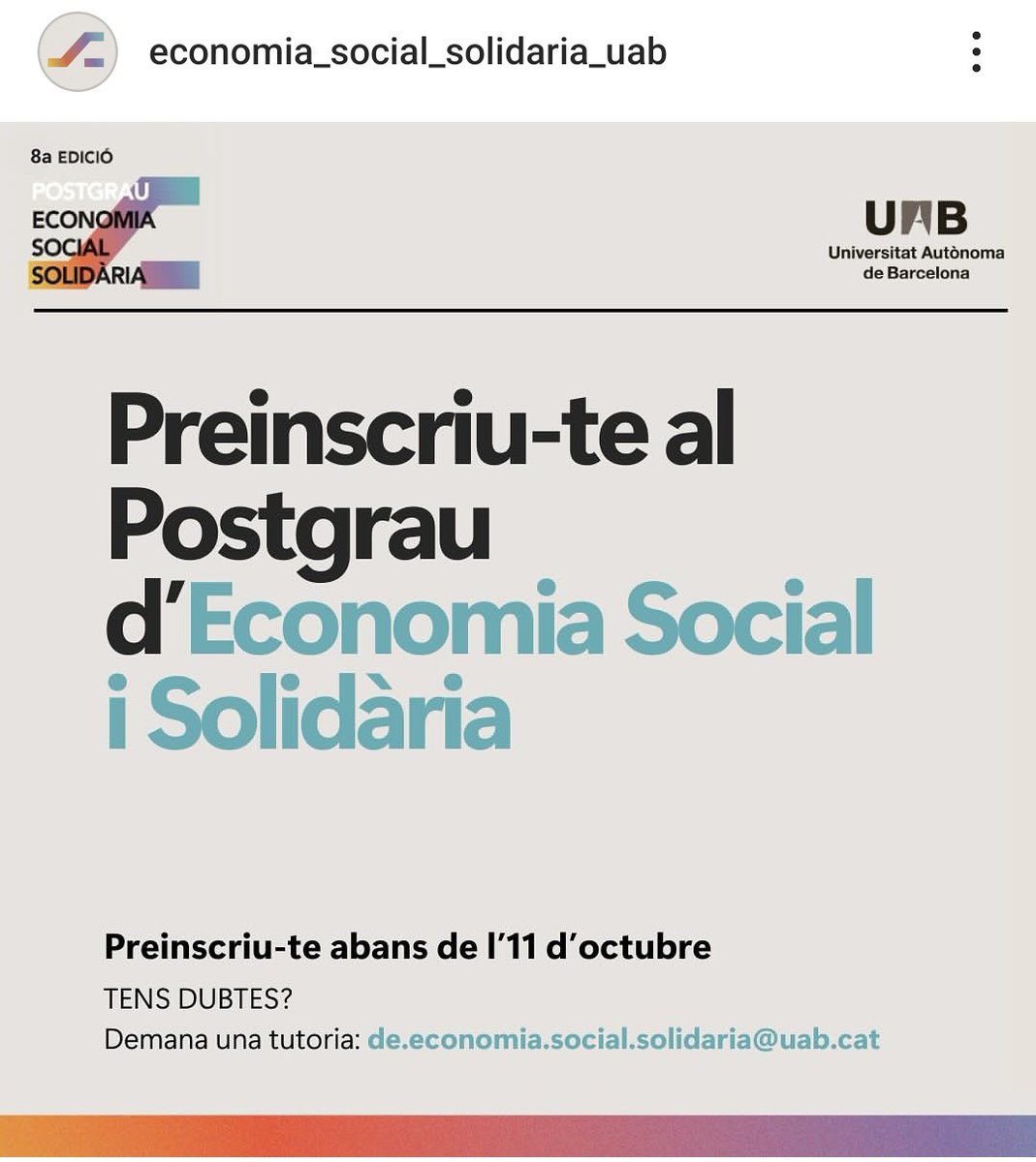 PostgrauESS_UAB (@postgrauess) on Twitter photo Tot llest x a la 8a.edició Diploma Especialització Postgrau #ESS <a href="/economiaUAB/">Economia i Empresa UAB</a> <a href="/UABBarcelona/">Universitat Autònoma de Barcelona</a> <a href="/econ_socialcat/">Economia social</a>
Animeu-vos I feu la vostra preinscripció abans 11 octubre
Us hi esperem!! Tot llest x a la 8a.edició Diploma Especialització Postgrau #ESS <a href="/economiaUAB/">Economia i Empresa UAB</a> <a href="/UABBarcelona/">Universitat Autònoma de Barcelona</a> <a href="/econ_socialcat/">Economia social</a>
Animeu-vos I feu la vostra preinscripció abans 11 octubre
Us hi esperem!!