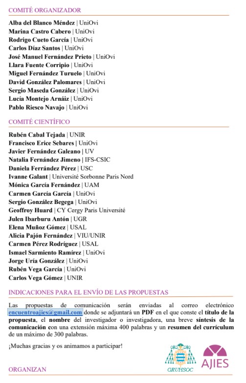 Abierto el plazo para presentar comunicaciones al III Encuentro Internacional de la Asociación de Jóvenes Investigadores en Estudios Socioculturales.

Si comienza tu carrera investigadora, ¡este es tu lugar!

28 y 29 de noviembre de 2024. Universidad de Oviedo.