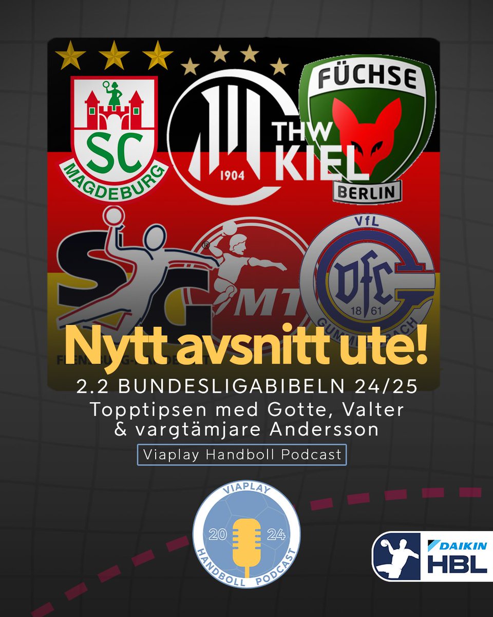 Nu finns del två av Bundesligabibeln ute! 🎧

I den andra delen tar vi oss an toppen med utmanarna och storfavoriterna tillsammans med Berlins Valter Chrintz, Flensburgs Jim Gottfridsson och Kiels Mattias Andersson.

Finns där poddar finns! 🎙