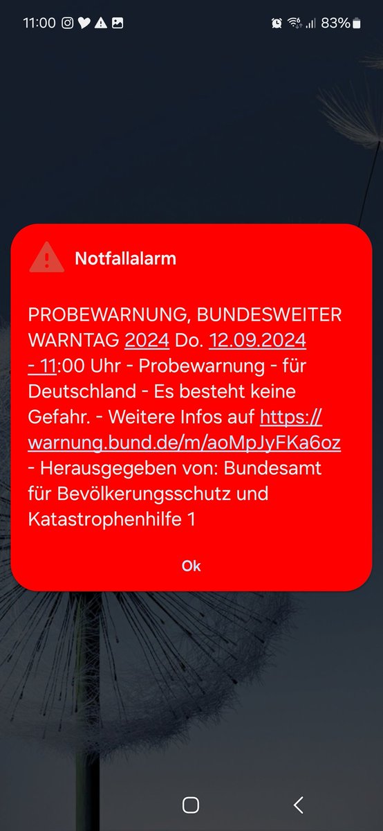 Micha_Horber's tweet photo. Sowohl #cellbroadcast als auch #NINA die #warnApp des #Bundes haben bestens funktioniert!
#Glückwunsch zum heutigen #Gelingen liebes @BBK_Bund und @BMI_Bund
#Warntag2024 #Warntag #warnmittelmix https://t.co/GgkdxRj2pC