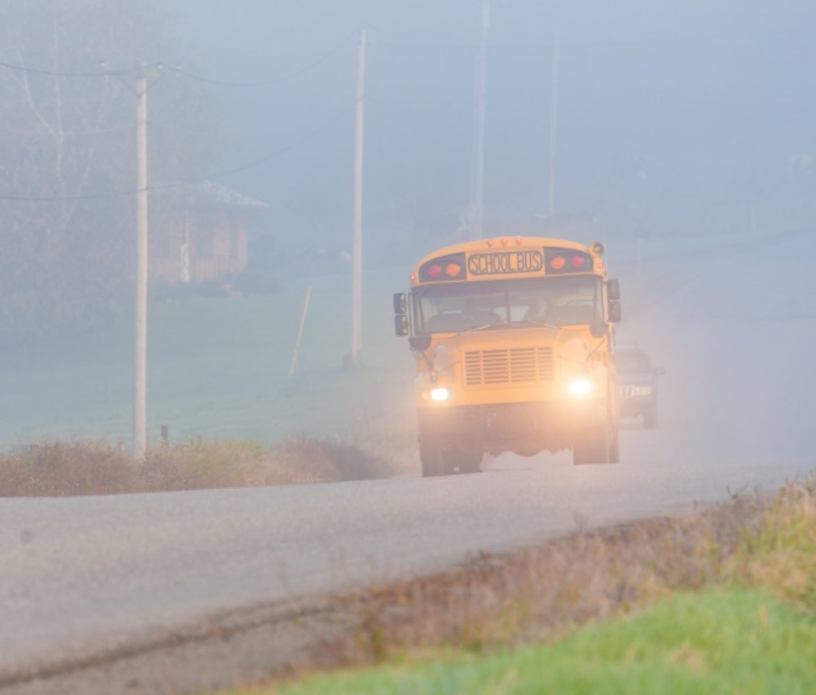 WECDSB's tweet photo. Due to fog, all county buses are cancelled again this MORNING. Buses will be operational in the AFTERNOON. All city buses will be running. High school students affected by these cancellations should be checking their Google classrooms for assignments from their teachers. https://t.co/CuUFxMIhFg