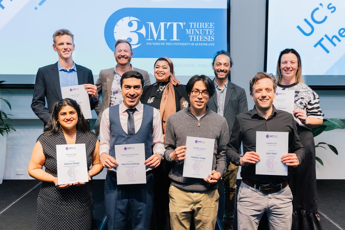 UniCanberra's tweet image. 👏 A big congratulations to our 2024 Three Minute Thesis winners in the UC @3MT Final!

🥇1st place: @mest_jack (@UC_RISE)

🥈Runner-up: Matt Vestal (@UCSciTech)

🏆People’s Choice: Milad Esmaeilbeigi (@UCSciTech)

Congratulations to all the UC finalists!