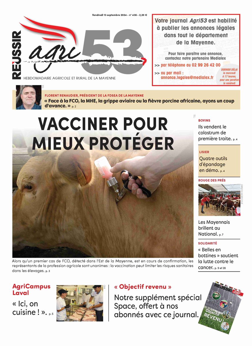 Agri_53's tweet photo. Demain @Agri_53 ouvre sur un 1er cas de suspicion de #FCO en @lamayenne. On parle #vaccins avec #GDS53 et @fdsea53.
Aussi #colostrum @OuestElevage, #national @rougedespres, #epandage avec @FRcumaOuest, @SPACERennes, #cuisine avec #AgriCampus, #solidarité avec #BellesEnBottines https://t.co/laOiNkr9bb