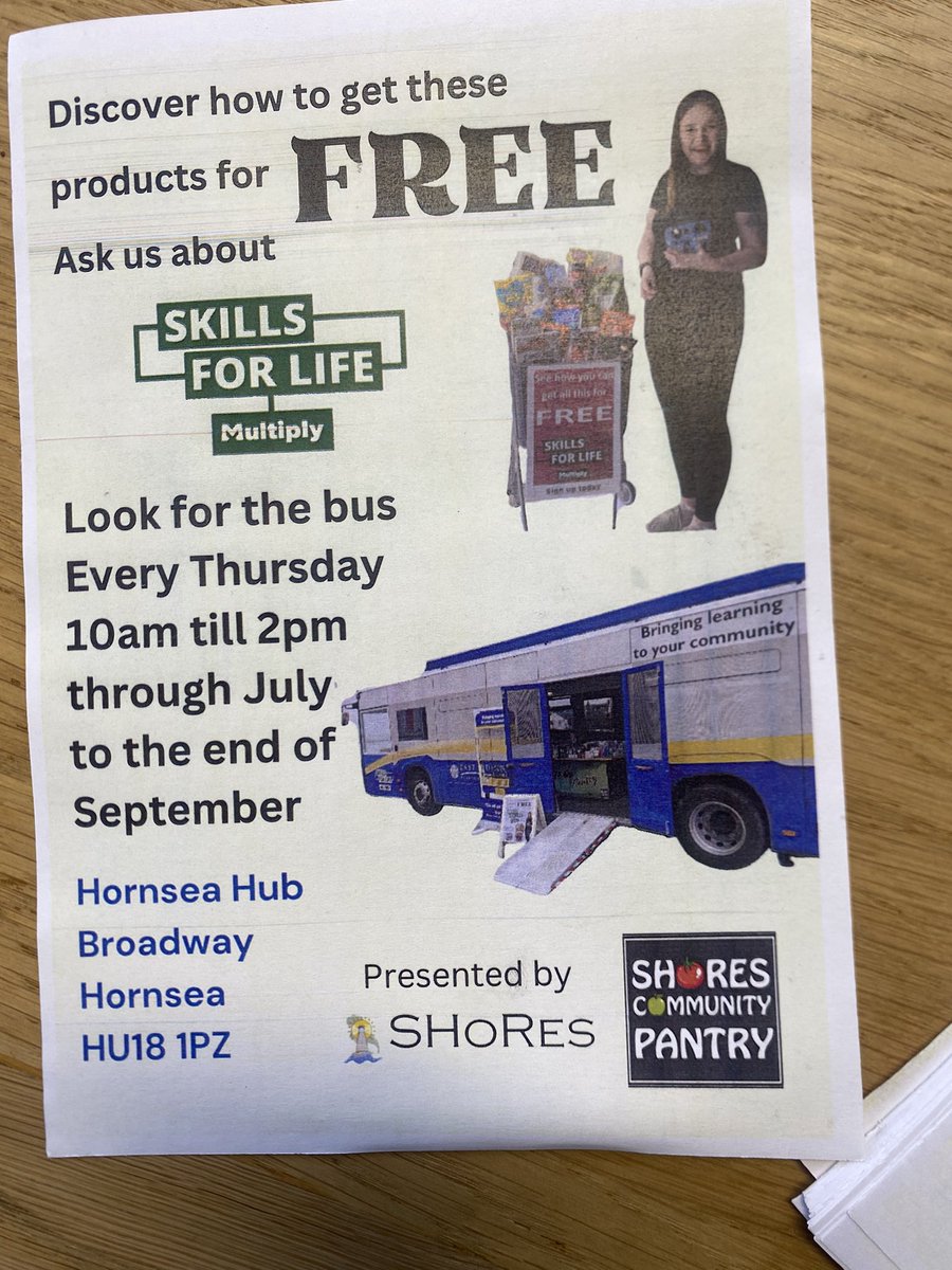 Visit the @SHoRes Pop up pantry aboard the <a href="/East_Riding/">East Riding Council</a> Education bus located at The Hornsea Leisure Centre. Every Thursday 10-2. Pop by for more information from the friendly team
