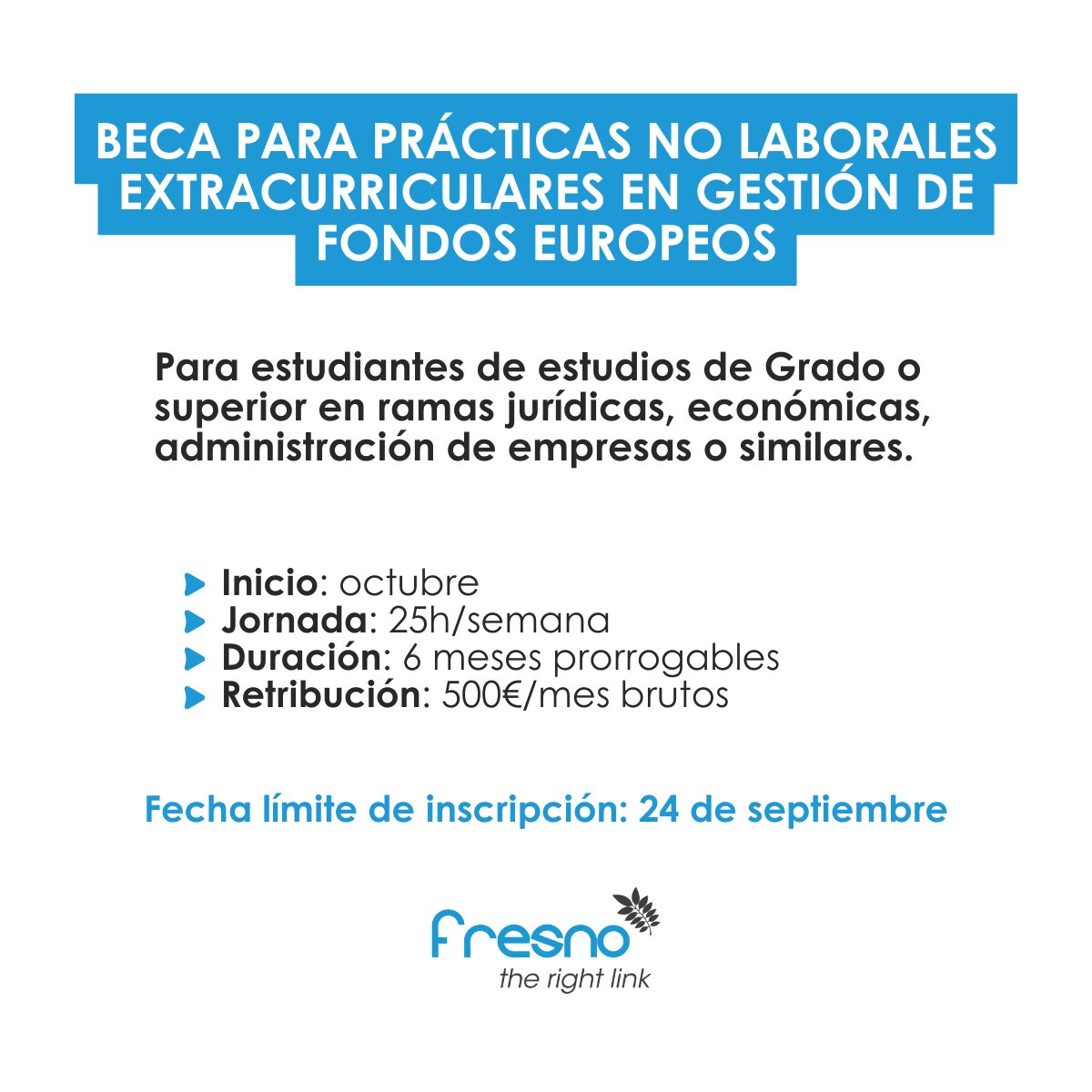 🔍 Buscamos a un/a estudiante para hacer prácticas no laborales extracurriculares en gestión de Fondos Europeos. 

🌱 Somos un equipo innovador, versátil y creativo. ¡Únete al #EquipoFresno!

📅 Fecha límite: 24 de septiembre

🔗 i.mtr.cool/yrmtbrswim

#Beca #CambioSocial