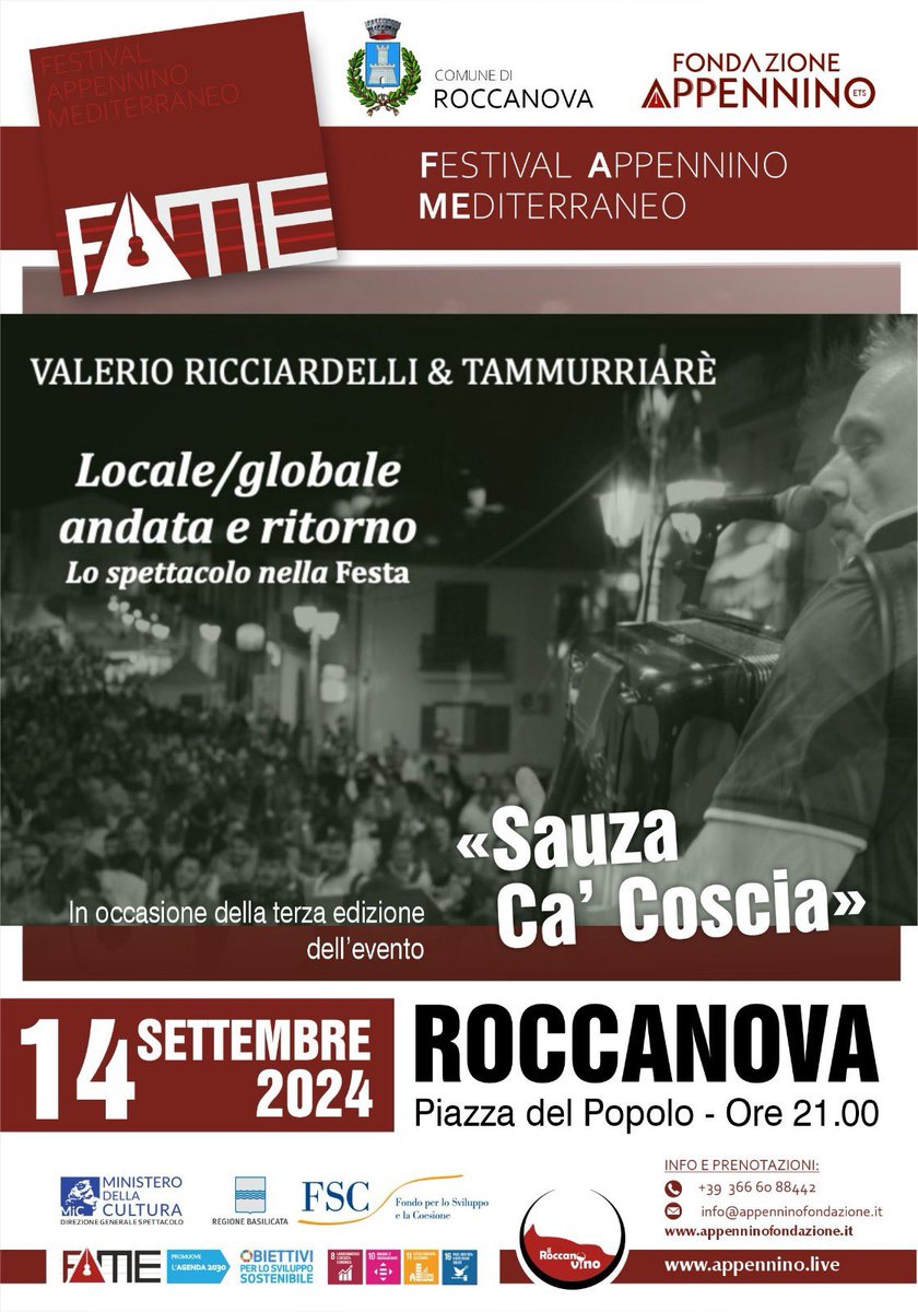 𝐅𝐄𝐒𝐓𝐈𝐕𝐀𝐋 𝐀𝐏𝐏𝐄𝐍𝐍𝐈𝐍𝐎 𝐌𝐄𝐃𝐈𝐓𝐄𝐑𝐑𝐀𝐍𝐄𝐎 𝟐𝟎𝟐𝟒 
Roccanova con i “Tammurriarè”

 Dal 14 settembre la terza edizione del F.A.Me. #FestivalAppenninoMediterraneo 

Scopri di più su #AppenninoFondazione appenninofondazione.it/events/fame-20…

📲366 6088442