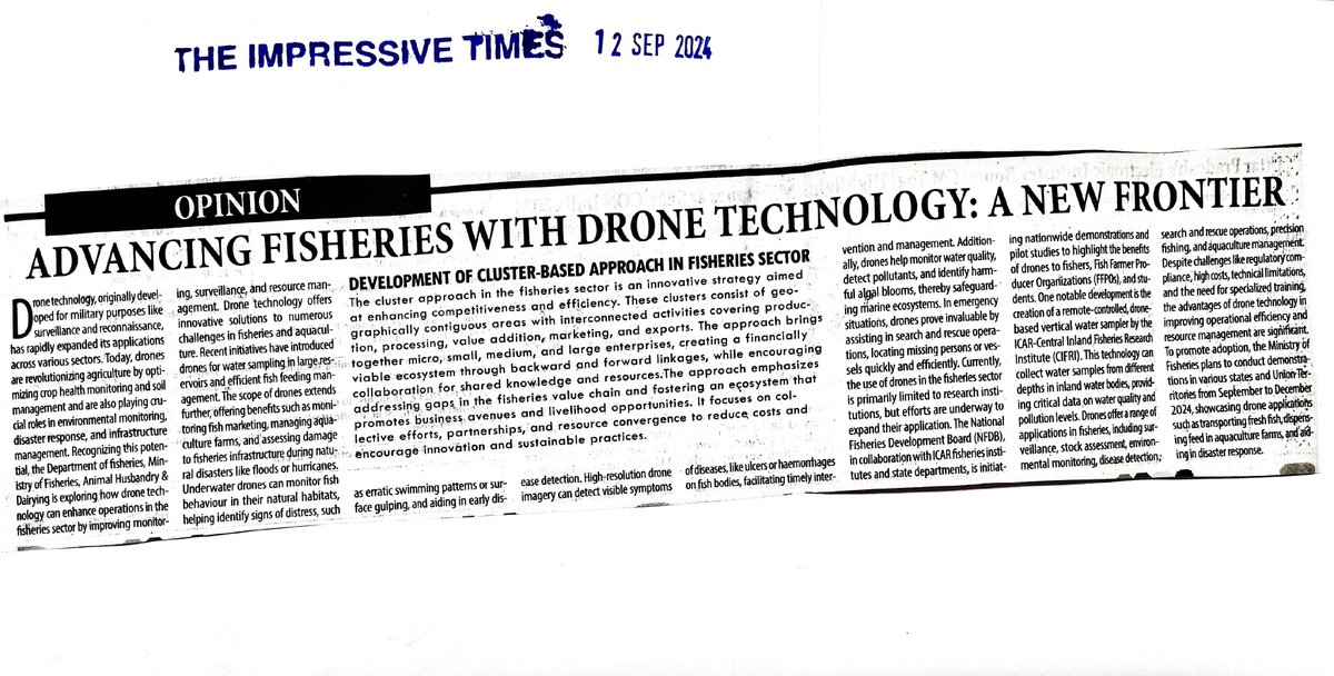 FisheriesGoI's tweet photo. Pilot Project on Drone Technology for Fish Transportation Launched by CIFRI: A Leap Towards Advanced Fisheries Management. #SustainableFisheries #FishTransportation #CIFRI #BlueRevolution https://t.co/uXLakRm4f8