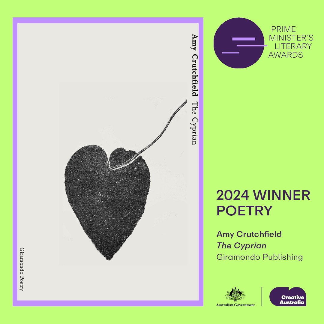 Congratulations to Amy Crutchfield, winner of the 2024 Prime Minister’s Literary Award for Poetry with her debut collection, The Cyprian! ✨

Learn more: giramondopublishing.com/the-cyprian-am…