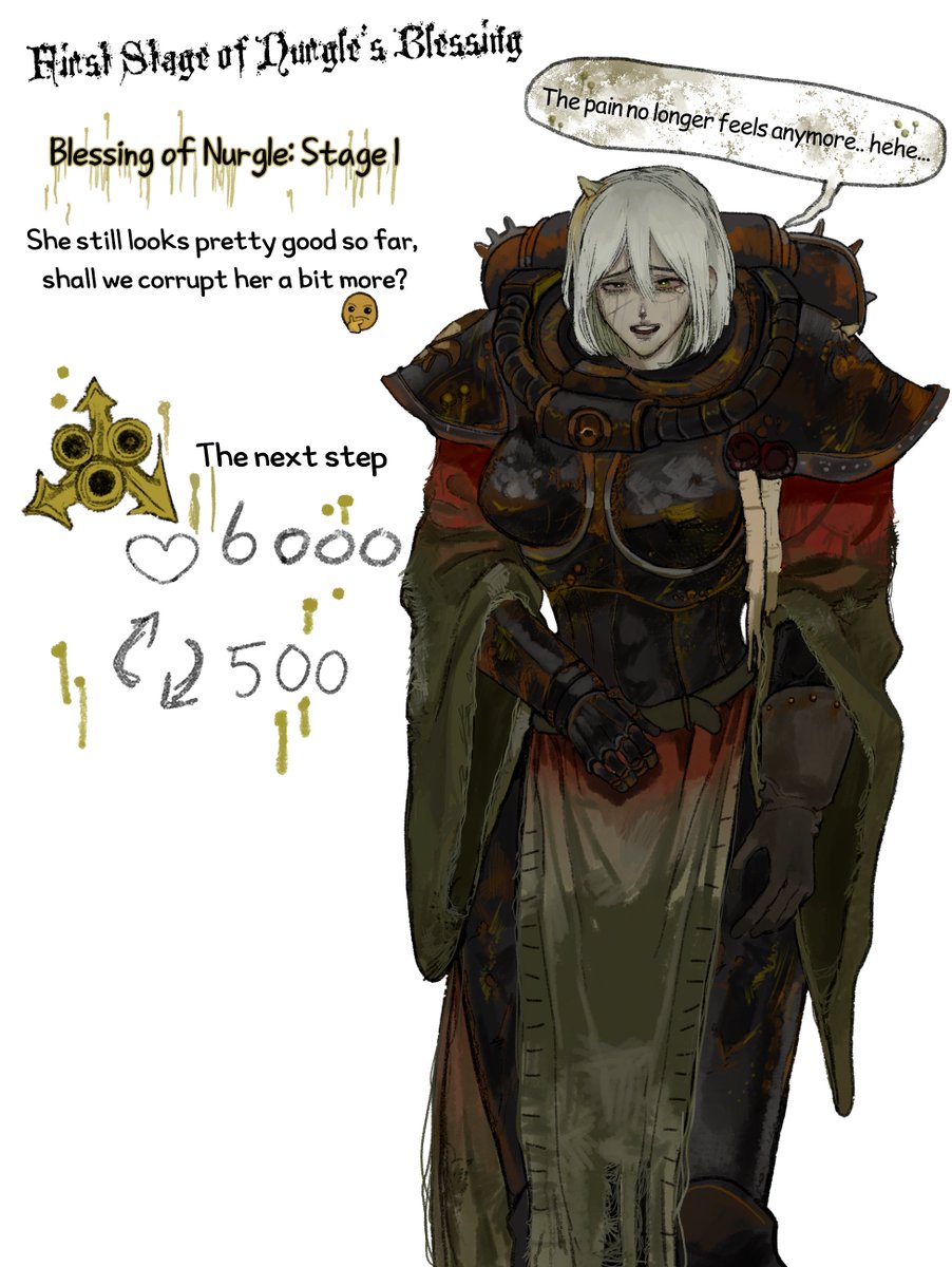 It seems like it would be fine to have a bit more of Nurgle's blessing.

Press like and retweet to help her receive the blessings of Nurgle. Step by step, I will slowly turn her into chaos

(Perhaps, she might still have a chance..)