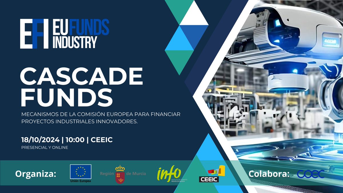 🚀 Lanzamos el Programa:

🌊 💰 EuFundsIndustry - Innovación y Transformación Digital - Financiación en Cascada.

✏️ Programa organizado por: Ceeic e <a href="/infoRMurcia/">Instituto de Fomento</a> en colaboración con <a href="/COEC_es/">COEC</a> 

👉🏻 Inscripciones: bit.ly/4egqOWh