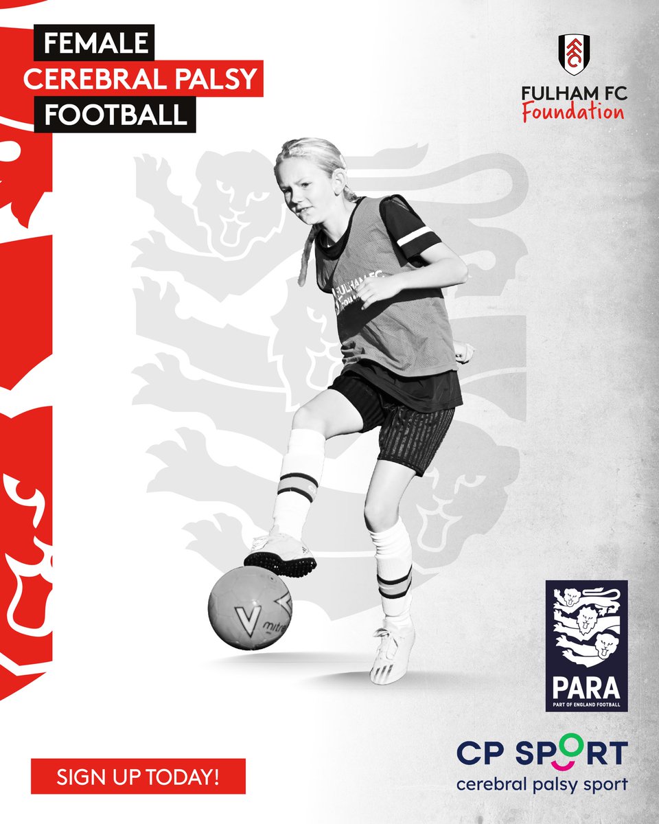 Fulham FC Foundation (@fulhamfcfound) on Twitter photo ⭐️ Female CP Football at Fulham ⭐️
Starting Saturday 21st September our brand new monthly football sessions in partnership with <a href="/CP_Sport/">Cerebral Palsy Sport</a> are for females with cerebral palsy or acquired brain injury, aged 5 to 16 years! ⚽️🖤🤍💚
#ParaFootball #FulhamFamily #GirlsFootball ⭐️ Female CP Football at Fulham ⭐️
Starting Saturday 21st September our brand new monthly football sessions in partnership with <a href="/CP_Sport/">Cerebral Palsy Sport</a> are for females with cerebral palsy or acquired brain injury, aged 5 to 16 years! ⚽️🖤🤍💚
#ParaFootball #FulhamFamily #GirlsFootball