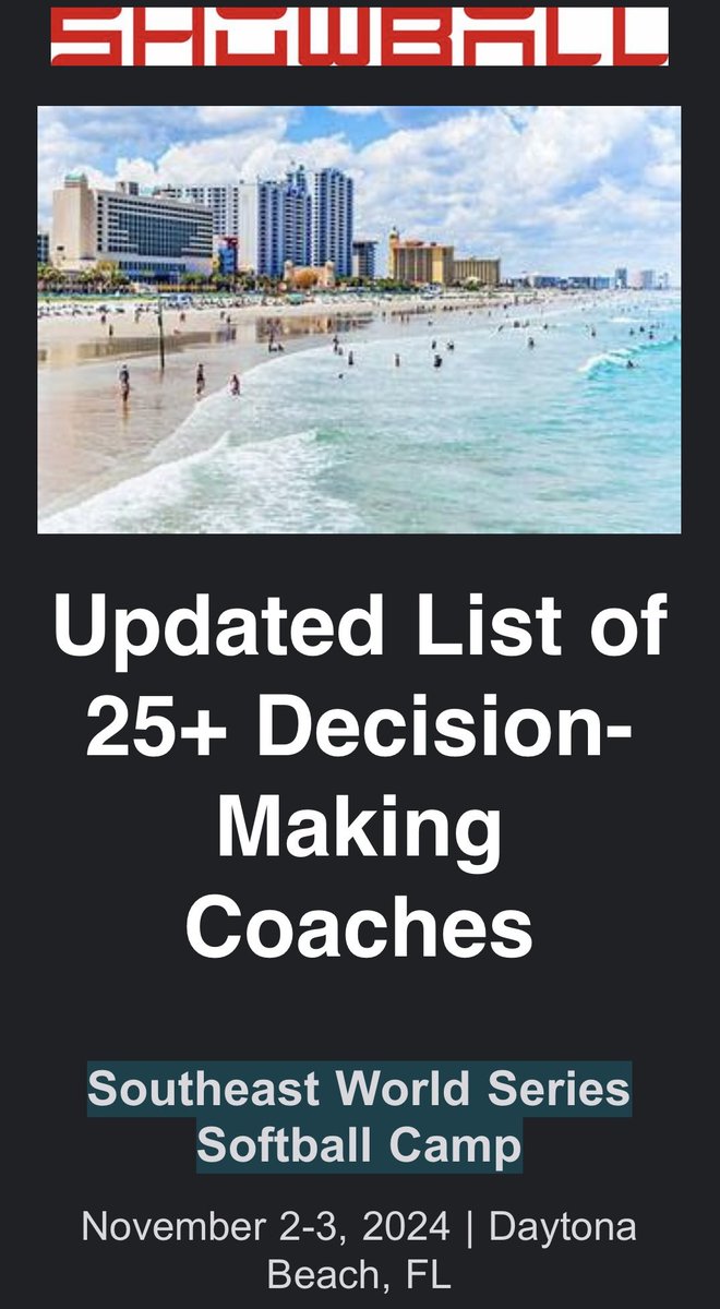 SHOWBALL SOFTBALL Southeast World Series Nov 2-3 Daytona Beach, FL. ⁦<a href="/cowgirlsb/">OSU Cowgirl Softball</a>⁩ ⁦<a href="/JAX_Softball/">Jacksonville Softball 🥎</a>⁩ ⁦<a href="/RollinsSoftball/">Rollins College Softball</a>⁩