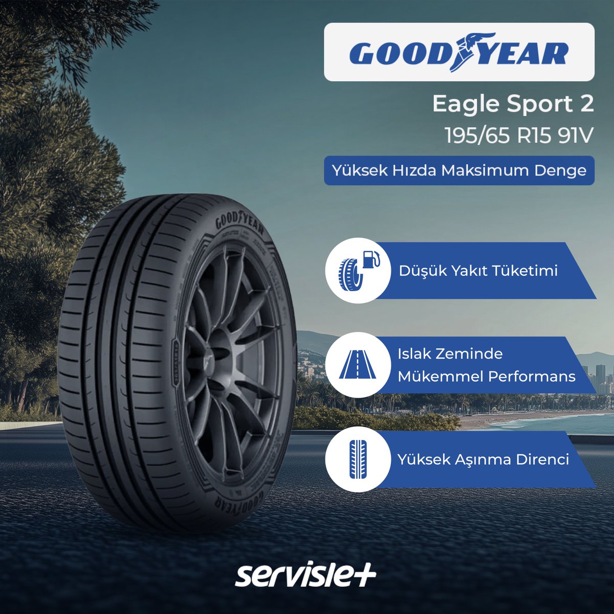 Mükemmel ıslak ve kuru zemin performansına sahip Goodyear Eagle Sport 2 lastiklerini şimdi satın alın: servislet.com/lastik/markala…

#goodyear #lastik