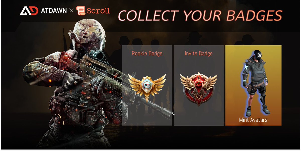 atdawn_io's tweet image. 👀@Scroll_ZKP @BuildWithScroll

🎖Collect Your Scroll Badges! 🎖

Minted avatars on Scroll? 🛡️ 
Claim your Rookie Badge now! 👉reurl.cc/qvG2bR

Registered an invite code? 🔑
Grab your Invite Badge here! 👉 reurl.cc/ZV4g5Q

#ScrollCanvas #Scroll #builders