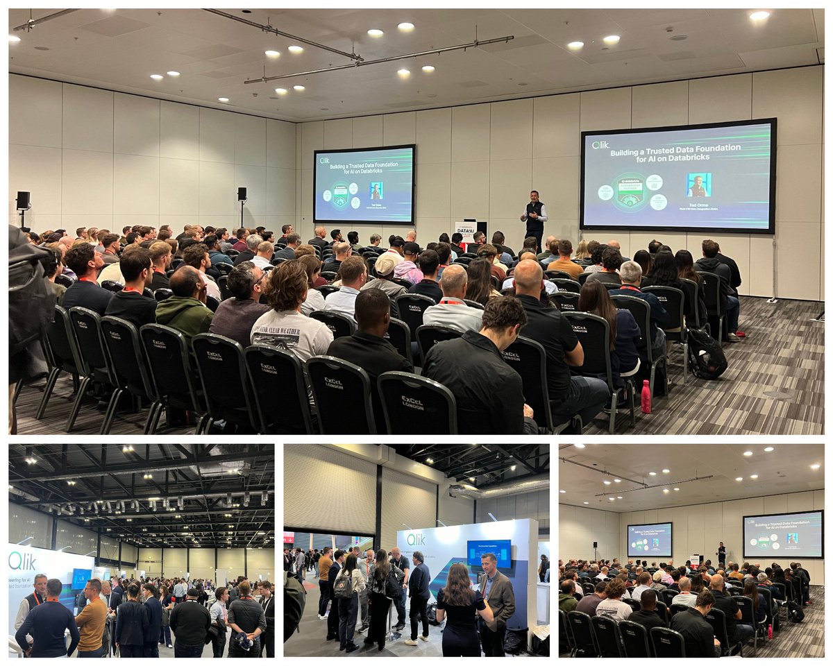 qlik's tweet photo. Our #Qlik team had an incredible time yesterday at the @databricks #Data_AI_Summit London! It was standing room only for @tedorme 's session on building a trusted foundation for #AI on Databricks.
Click π to maximize your Databricks investment https://t.co/6OrWSMZkHx https://t.co/VzIyeo64ho