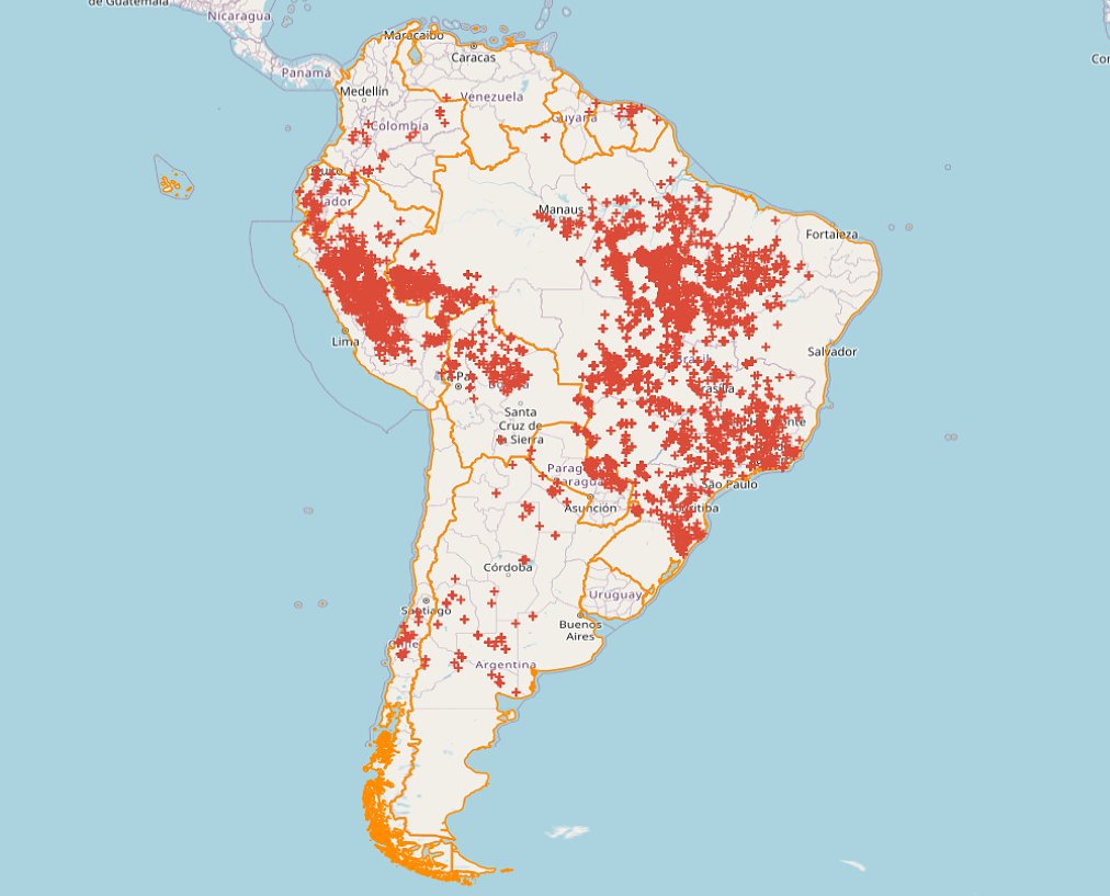 TerribleMaps's tweet image. Wildfires in South America in the last 24 hours