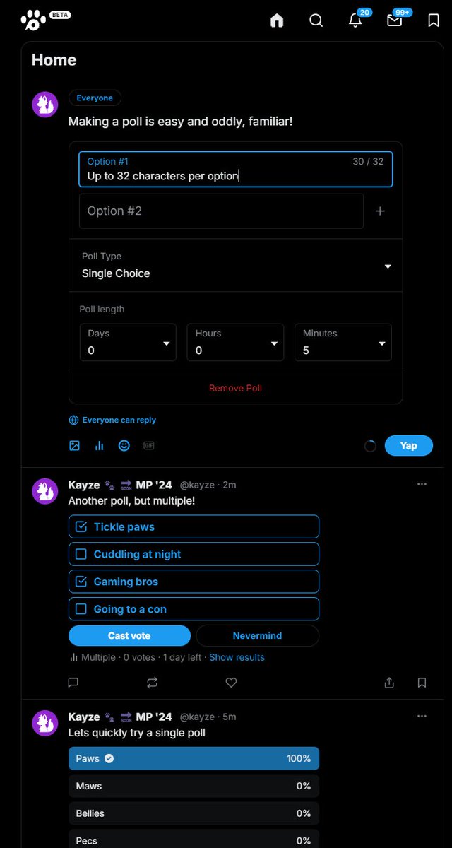 howlbyte's tweet photo. Hello there. Another preview, of the polls! Currently there's a max of 4 options per poll, with a confirm button added for multiple choice polls  (and added benefit of confirming single votes!) https://t.co/cRCHq6vO25