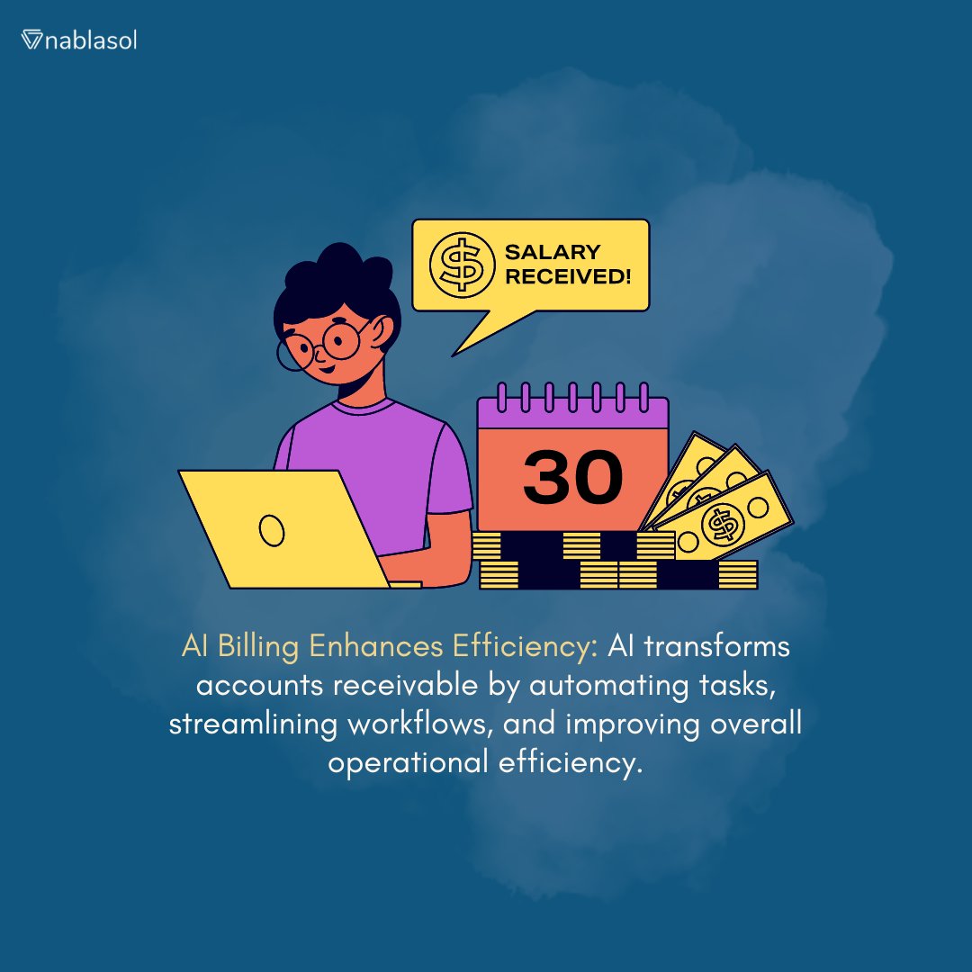 nablasol's tweet photo. AI billing is revolutionizing accounts receivable by streamlining workflows, enhancing cash flow, and improving risk management. 

Is your organization ready to optimize its accounts receivable process? 

Click here to read the full blog - https://t.co/fbmwWRIquM https://t.co/J9HuAyRyIJ