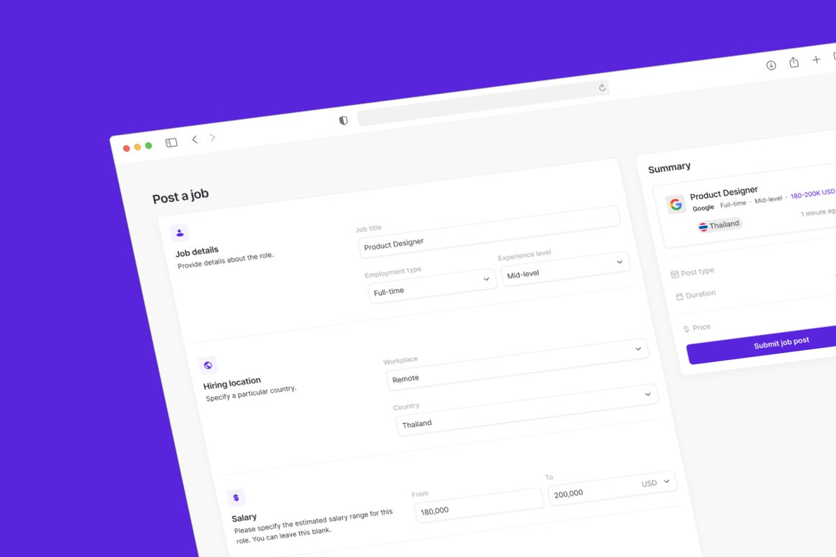 cteerakit's tweet photo. A sneak peek at our new job creation experience.

#buildinpublic #telepath #telepathwork #saas #startup https://t.co/J4OMdbY1gS