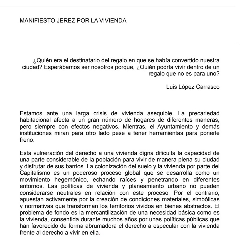 Jerezxvivienda's tweet photo. Manifiesto jerez por la vivienda https://t.co/EcpGbEN8VB