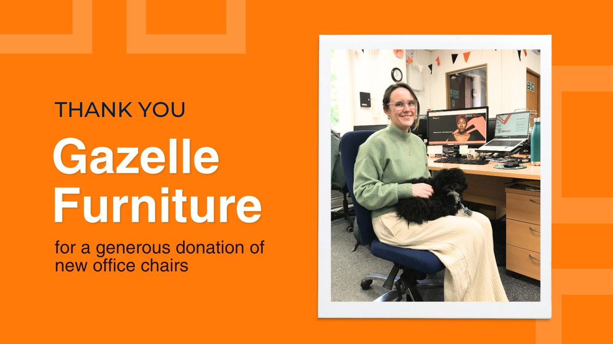 UnseenUK's tweet photo. Meet Kirsty, our Operations and Admin Officer, and her dog Frank, enjoying her new office chair—part of a generous donation from @Gazelle_Office. Thanks for helping us create a productive, comfortable space to end modern slavery! #ThankfulThursdays #AntiSlavery https://t.co/FuzRM1R4UU