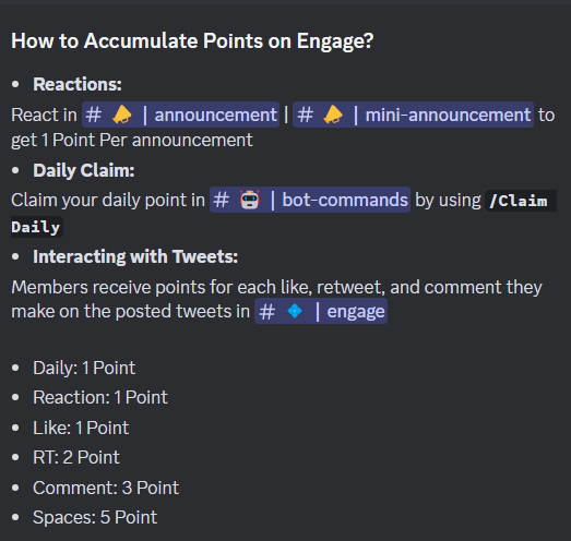 anarcaze's tweet photo. 📜Quest 3: Grind the Leaderboard
Link: https://t.co/rnbStkU07y
You can get engage points by following these steps:
✅React in #announcement channels
✅Use /Claim in #botcommands channel
✅Engage with tweets via #engage channel
✅Participate in community events
Once you have accumulated enough points, head to the #marketplace channel to purchase roles with the amount of points you have:
Good luck to everyone in winning exciting rewards from Reneverse Airdrop Season 2, see you in the next content 👍