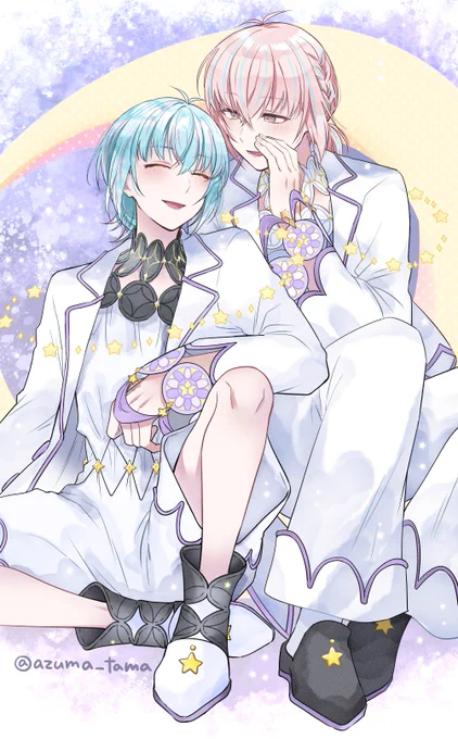 双子星の内緒話  なっがい足は入れたかった… お洋服めっちゃ難しいけど大好きなデザイン #Fragari_Art