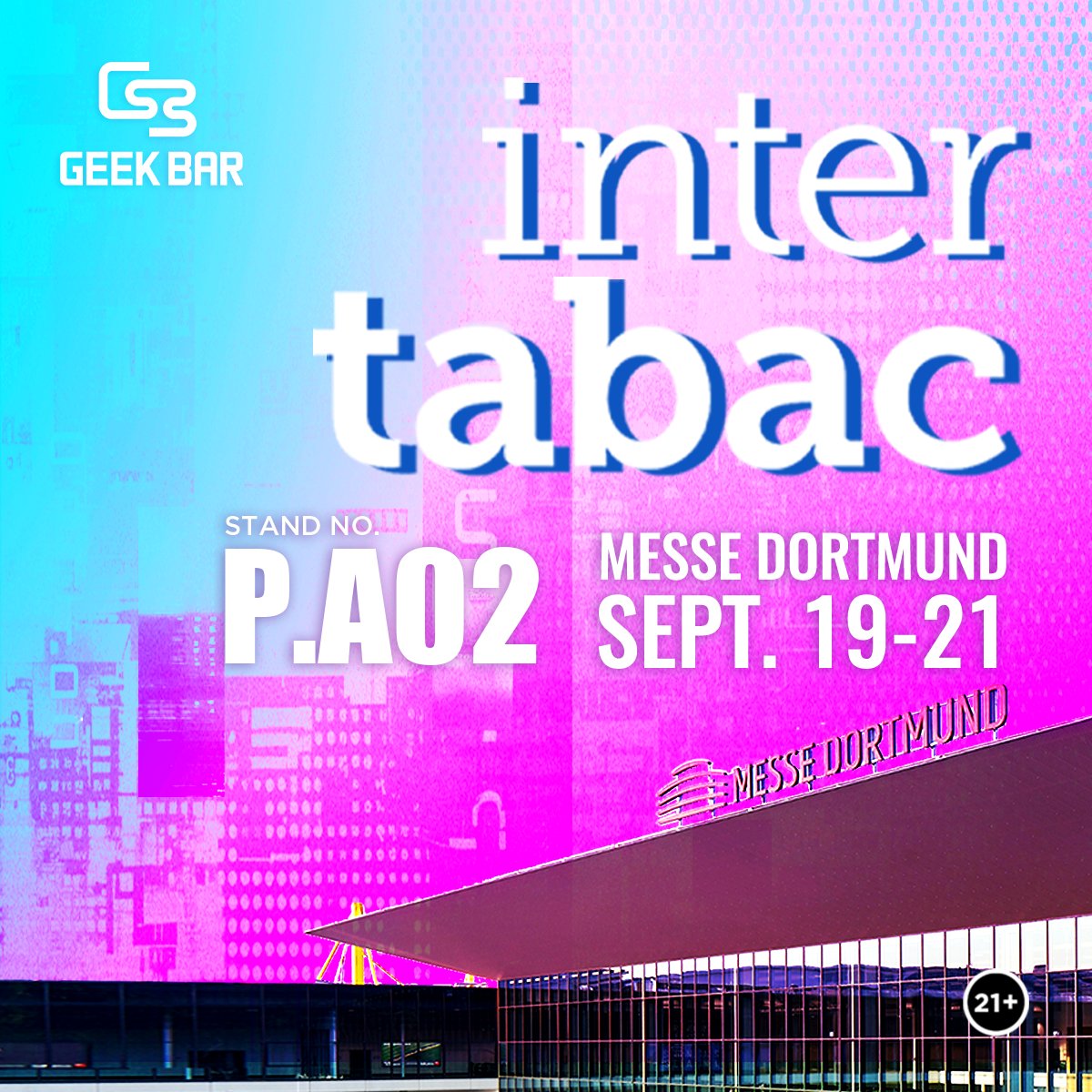 geekbarvape's tweet image. We're so excited to be part of the #intertabac2024 from Sept. 19th to Sept. 21st, 2024. 🎉 Come say hi at STAND P.A02 and GEEK out your TASTE – you won't want to miss this! 🤩@intertabac_official 

📍 Messe Dortmund, Germany

#GeekBar #intertabac