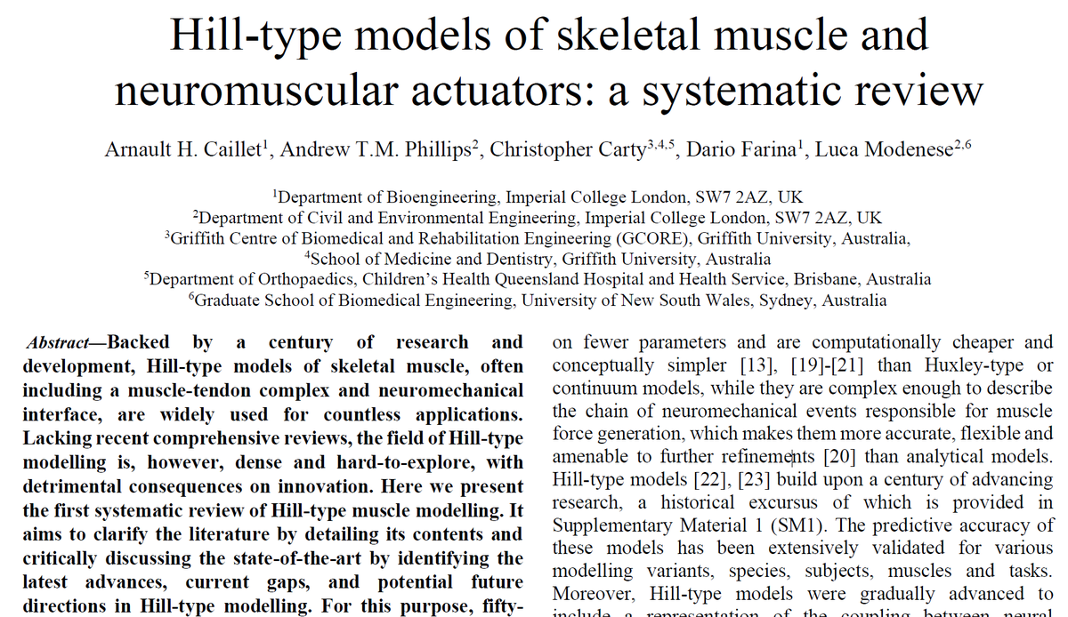 ArnaultCaillet's tweet image. 🚨 Preprint update - &apos;Hill-type models of skeletal muscle and neuromuscular actuators: a systematic review&apos; 

Learn about the current trends, state-of-the-art, and gaps in Hill-type modelling through a systematic review of 57 key studies. 

👉 doi.org/10.1101/2022.1…