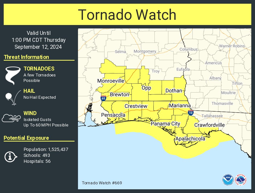 A tornado watch has been issued for parts of Alabama and Florida until ...