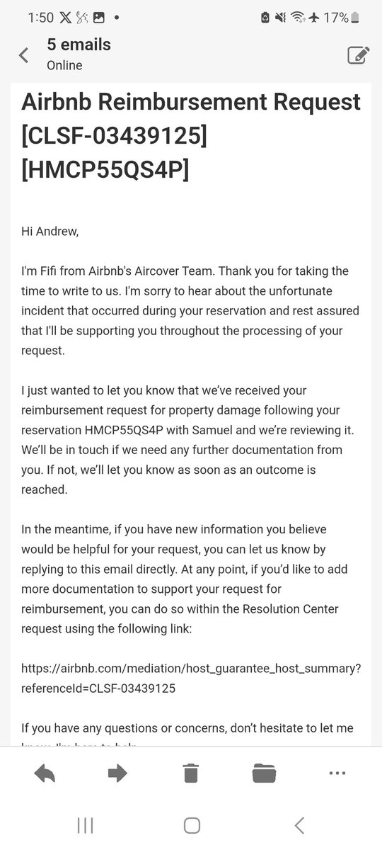 joshua040756074's tweet photo. @AirbnbHelp @Airbnb @AirbnbHelp @Airbnb  this was the only response I received from Airbnb after the guest damaged my TV.  14 days later they went mute and stopped responding to me despite hosting with them for 3 years. Now I can't host anymore guests. https://t.co/2QHtXUdxnV