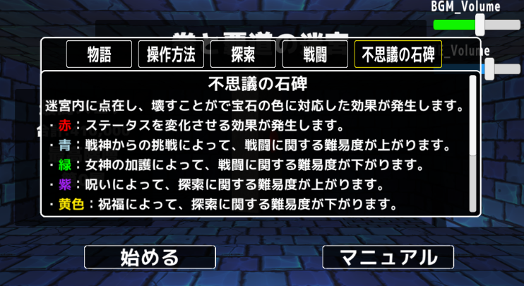 進捗報告。
マニュアルを作成しました。
どこでも確認できるのとマニュアル表示中はゲーム時間を止めるようにしています。
コンポーネントを駆使してノーコードで作成しました。
色々詰め込みたいものはありますが最低限のものは実装できたので最終調整をして問題が無ければ明日には公開できそうです