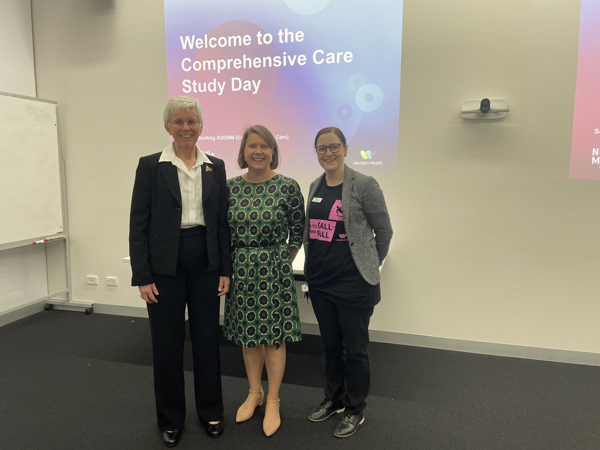 A wonderful day at Western Health learning about comprehensive care! Special guest speaker Prof Anne-Marie Hill presenting the latest statistics on falls prevention education in hospitals. Thank you Cathy Said and Sarah Bunting for the warm welcome!