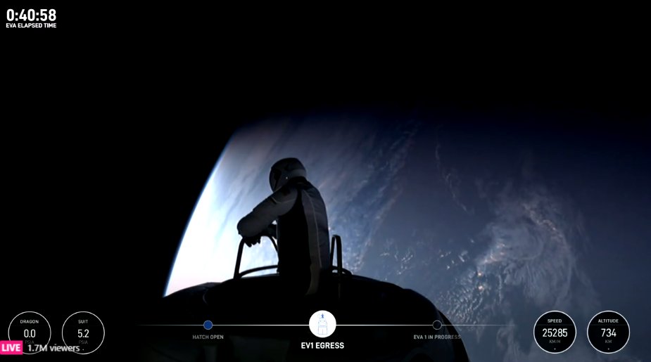 teresaguerrerof's tweet image. En directo, la primera caminata espacial privada: Jared Isaacman ha pasado varios minutos asomado al espacio, con parte del cuerpo fuera de la nave. En unos minutos saldrá su compañera Sarah Gillis.  #PolarisDown  Informa @rfcolmenero77  elmundo.es/ciencia-y-salu…