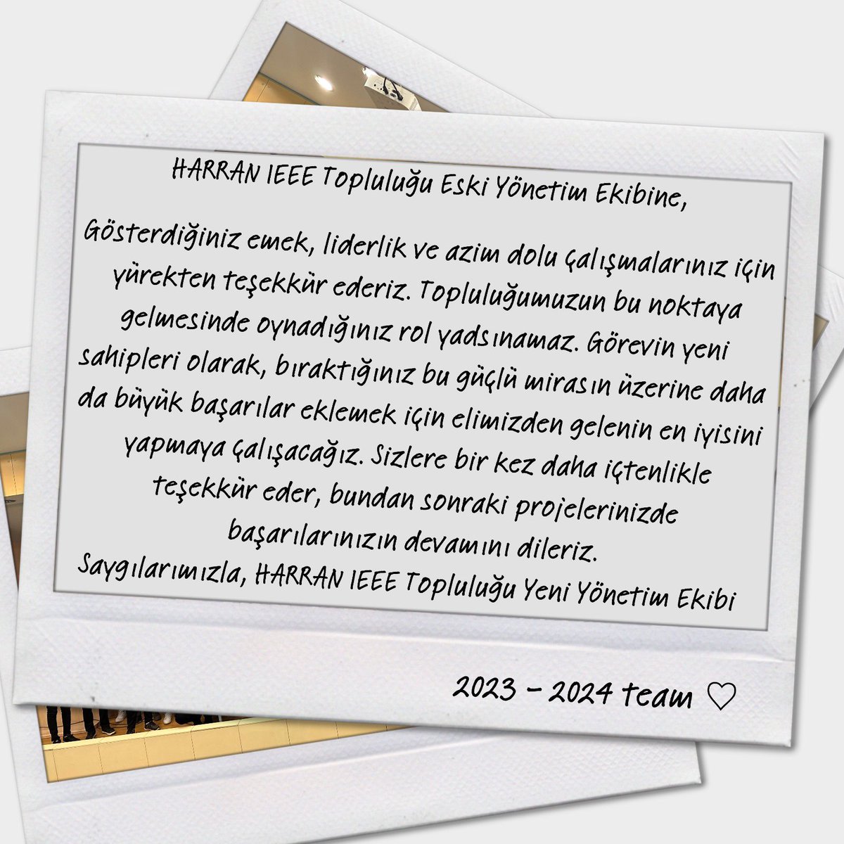 ieeehru's tweet photo. HARRAN IEEE Eski Yönetim Ekibine, 

Görevin yeni sahipleri olarak, bıraktığınız bu güçlü mirasın üzerine daha da büyük başarılar eklemek için elimizden gelenin en iyisini yapmaya çalışacağız. 
Sizlere içtenlikle teşekkür ediyoruz.
Saygılarımızla, 
HARRAN IEEE Yeni Yönetim Ekibi. https://t.co/bGXSo4GnzN