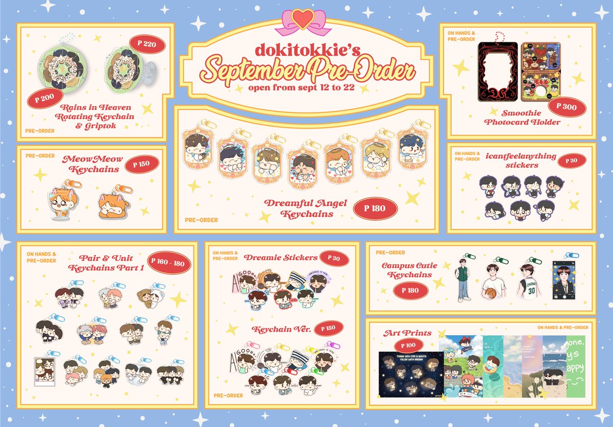 𝗗𝗼𝗸𝗶𝘁𝗼𝗸𝗸𝗶𝗲'𝘀 𝗦𝗲𝗽𝘁𝗲𝗺𝗯𝗲𝗿 𝗣𝗿𝗲-𝗢𝗿𝗱𝗲𝗿
 
DOO: Sept 12 -22
📮 tinyurl.com/dokisept

🌏DM for WW GO

🏷️wts lfb ph nct dream acrylic griptok photocard holder cahol keychain sticker mark renjun jeno haechan jaemin chenle jisung