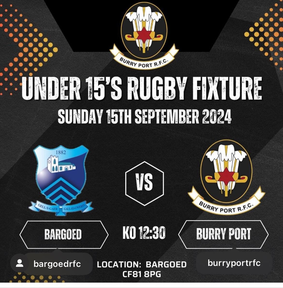 Bargoed U15s Bulls (@barg_bullsu13s) on Twitter photo After tough local derby against <a href="/CuckoosRisca/">Risca rfc u16s</a> yesterday, our heads now turn to Sunday where we welcome <a href="/BurryRfc/">Burry Port RFC juniors</a> to Bargoed.
Great for our big squad getting decent game time over the week this week.
Upthabarg ๐ After tough local derby against <a href="/CuckoosRisca/">Risca rfc u16s</a> yesterday, our heads now turn to Sunday where we welcome <a href="/BurryRfc/">Burry Port RFC juniors</a> to Bargoed.
Great for our big squad getting decent game time over the week this week.
Upthabarg ๐