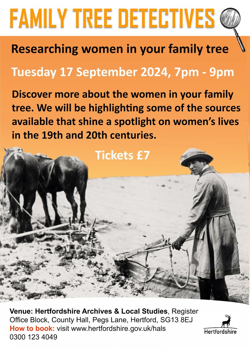 Herts Archives (@hertsarchives) on Twitter photo Unlock the mysteries of your ancestry! Join us at our upcoming event and dive deep into the incredible stories of the women in your lineage. Let's celebrate and honour their legacy together!
Get your tickets here: events.hertfordshire.gov.uk/hals/family-tr…
#FamilyHistory #Ancestry #WomenInHistory Unlock the mysteries of your ancestry! Join us at our upcoming event and dive deep into the incredible stories of the women in your lineage. Let's celebrate and honour their legacy together!
Get your tickets here: events.hertfordshire.gov.uk/hals/family-tr…
#FamilyHistory #Ancestry #WomenInHistory