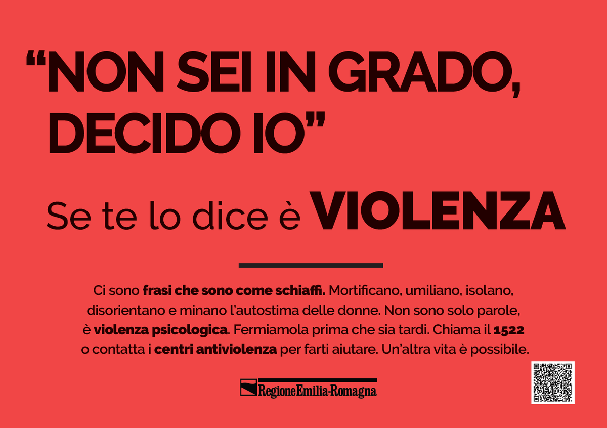RegioneER's tweet photo. #Parità. Se te lo dice è violenza �� Se lo dici è violenza: “Non sei in grado, decido io”. Il nono #manifesto della campagna regionale per il #contrasto alla #violenza di genere, nelle piazze e nelle strade dei Comuni di tutto il territorio. La #notizia 👉 https://t.co/rRD8174Toa https://t.co/UhCYwlXFQs