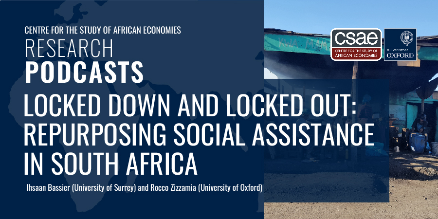 CSAE (@oxford_csae) on Twitter photo 🌟NEW Episode 12 of the CSAE Research #Podcasts! Locked Down & Locked Out: Repurposing Social Assistance in South Africa.
<a href="/roccozizzamia/">Rocco Zizzamia</a> (<a href="/OxfordEconDept/">Department of Economics, Oxford</a>) & Ihsaan Bassier (<a href="/economicssurrey/">Economics at Surrey</a>) discuss work w/ policymakers in South Africa during COVID-19.
🎧csae.ox.ac.uk/locked-down-an… 🌟NEW Episode 12 of the CSAE Research #Podcasts! Locked Down & Locked Out: Repurposing Social Assistance in South Africa.
<a href="/roccozizzamia/">Rocco Zizzamia</a> (<a href="/OxfordEconDept/">Department of Economics, Oxford</a>) & Ihsaan Bassier (<a href="/economicssurrey/">Economics at Surrey</a>) discuss work w/ policymakers in South Africa during COVID-19.
🎧csae.ox.ac.uk/locked-down-an…