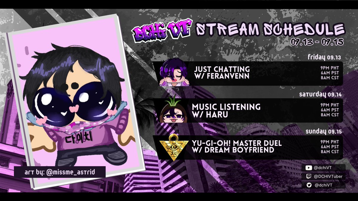 dchiVT's tweet image. 🌆09.13 to 09.15 Stream Schedule🌆

"𝕴 𝖐𝖓𝖔𝖜 𝖛𝖔𝖒𝖋𝖎𝖗𝖊 𝖗𝖎𝖌𝖍𝖙? 𝖁𝖔𝖒𝖋𝖎𝖗𝖊 𝖜𝖎𝖑𝖑 𝖋𝖊𝖞𝖙 𝖙𝖔 𝖒𝖊" - 𝕿𝖆𝖞𝖑𝖔𝖗 𝕷𝖆𝖚𝖙𝖓𝖊𝖗
----------------------------
🌆twitch.tv/dchivtuber🌆
----------------------------

#PHVTuber | #ENVTuber