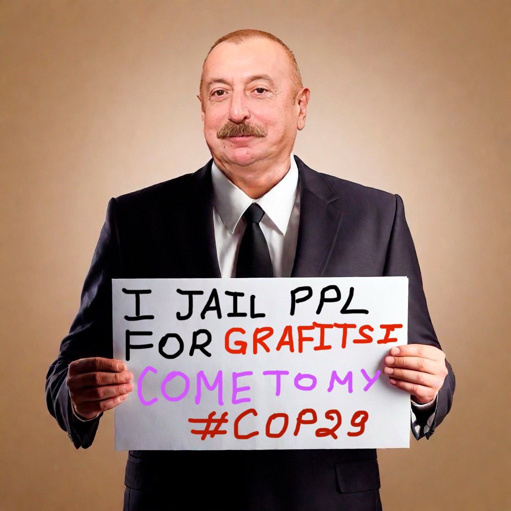 UN Climate change conference host sentenced French citizen to 3 years of jail for graffiti in subway.

#cop29
#copocide
