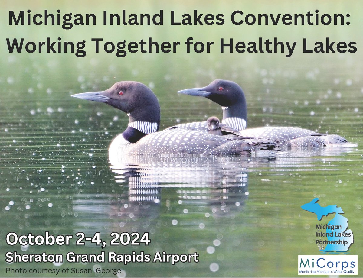 Spark new ideas and learn the latest in lake stewardship at the Michigan Inland Lakes Convention, Oct. 2-4!

🌊 Lakefront owners, scientists, policymakers, and more are welcome. tinyurl.com/35ear48t

<a href="/MiCorpsMI/">MiCorps: Michigan Clean Water Corps</a> <a href="/Mich_Lakes/">Michigan Inland Lakes Partnership</a> #MiEnvironment