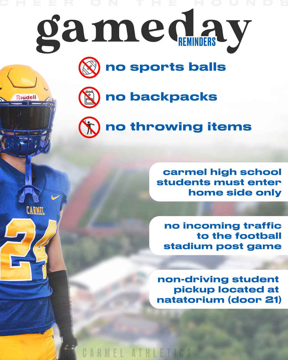 Home Football on Friday Night! Buy your tickets ahead of time. Kickoff is 7:30. Reminders below for the event. 
🎟️ gofan.co/event/1556623?…