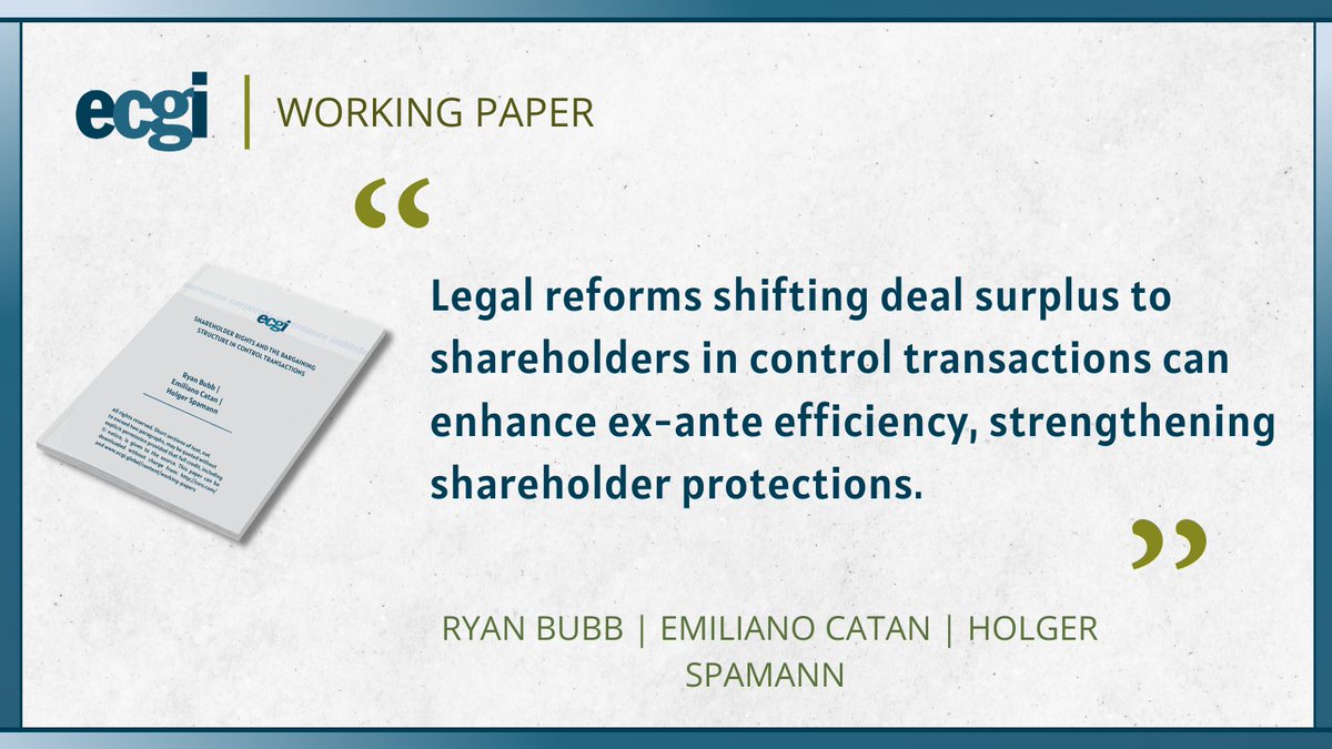 ECGI Working Papers (@ecgiwp) on Twitter photo 📗Shareholder Rights and the Bargaining Structure in Control Transactions: mailchi.mp/ecgi/798
👥<a href="/ryan_bubb/">Ryan Bubb</a> (<a href="/nyuniversity/">New York University</a> and <a href="/ecgiorg/">ECGI</a>), Emiliano Catan (<a href="/nyuniversity/">New York University</a>) and <a href="/holgerspamann/">Holger Spamann</a> (<a href="/Harvard/">Harvard University</a> and <a href="/ecgiorg/">ECGI</a>)
#ecgiwp <a href="/SSRN/">SSRN</a> #CorpGov #ShareholderRights 📗Shareholder Rights and the Bargaining Structure in Control Transactions: mailchi.mp/ecgi/798
👥<a href="/ryan_bubb/">Ryan Bubb</a> (<a href="/nyuniversity/">New York University</a> and <a href="/ecgiorg/">ECGI</a>), Emiliano Catan (<a href="/nyuniversity/">New York University</a>) and <a href="/holgerspamann/">Holger Spamann</a> (<a href="/Harvard/">Harvard University</a> and <a href="/ecgiorg/">ECGI</a>)
#ecgiwp <a href="/SSRN/">SSRN</a> #CorpGov #ShareholderRights