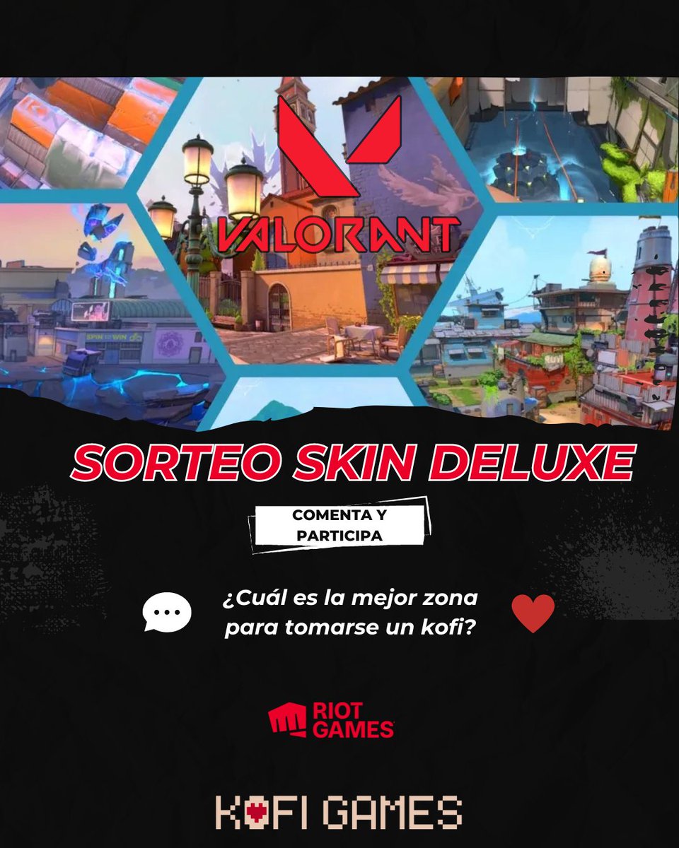 SORTEO SKIN DELUXE #VALORANT - ¿Cuál es la mejor zona para tomarse un café?

Requisitos:
- Seguirme
- Seguir a <a href="/kofigamesok/">Kofi Games Podcast 🎙️</a> 
- Comentar CON FOTO el mejor spot de un mapa para tomarse un cafecito

Finaliza el 26/09/2024 ¡Mucha suerte!
