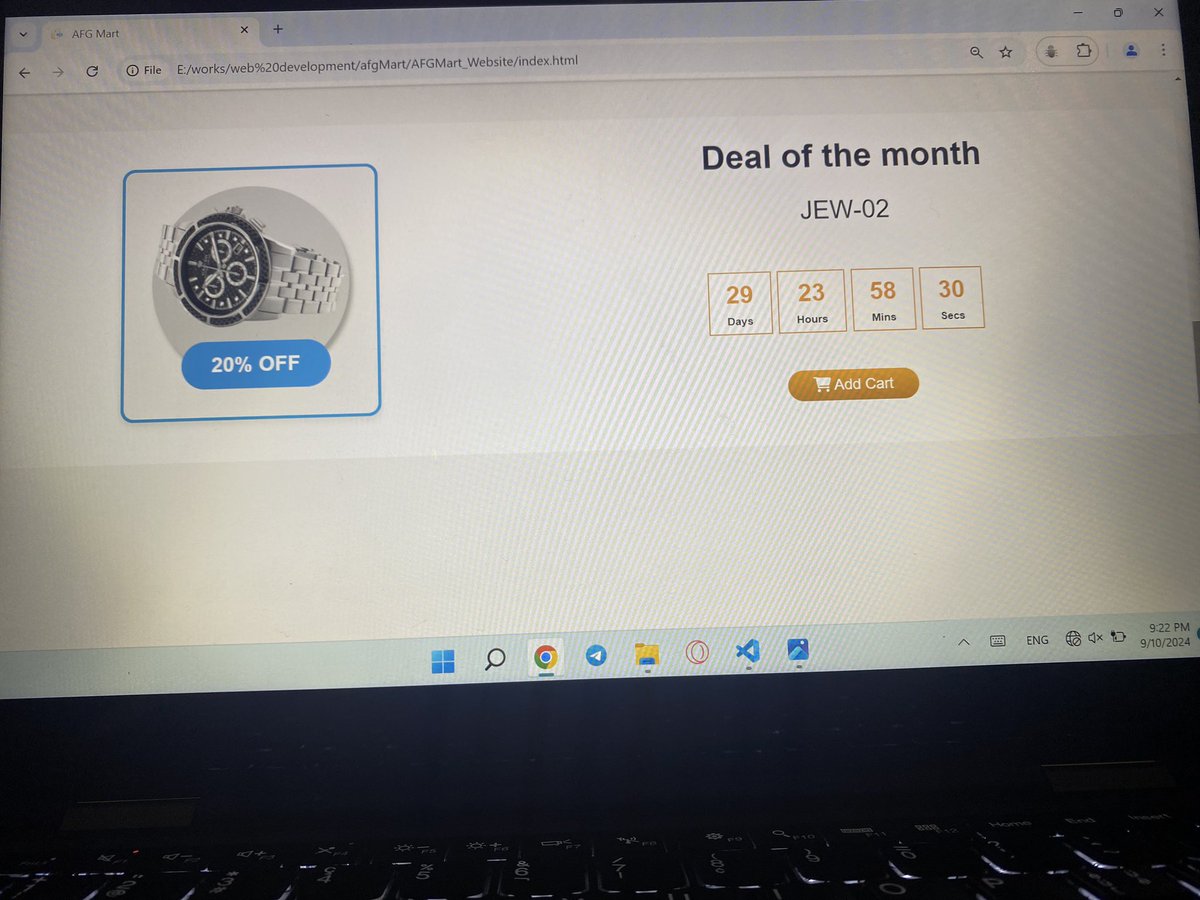Nazrana_Sediqi's tweet image. Exciting News!💫
We’re offering monthly discounts on one of our best-selling products!
I have completed design of this section with #Bootstrap5.3.
#FinalProject #FrontEndClass @codetoinspire
#AfghanGirlsCode